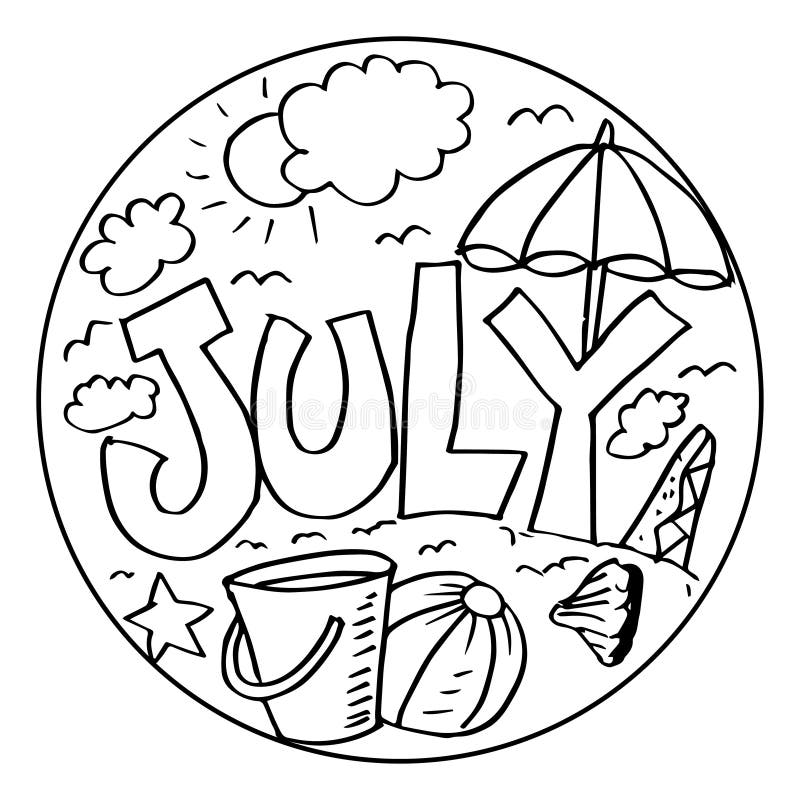 July Coloring Pages for Kids Stock Illustration - Illustration of board