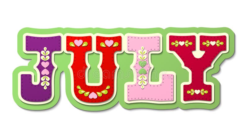 July, illustrated name of calendar month, illustration