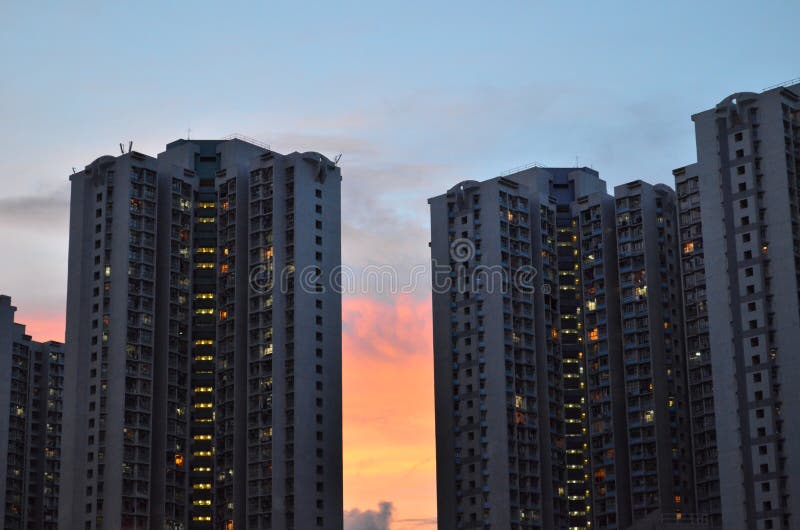 6 July 2013 a Modern Apartment Buildings on Night. Hk Editorial Stock