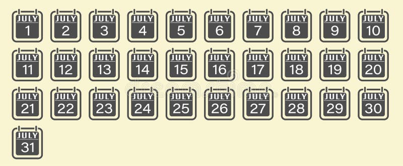 July is a Month with Numbers. a Set of Calendar Sheets for a Website