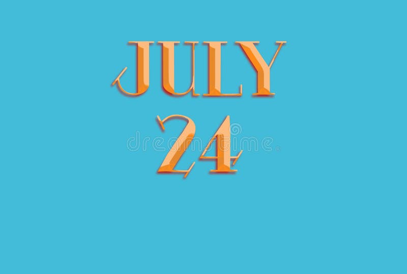 24 July, Monthly Calendar. Text Effect on Cyan Background Stock