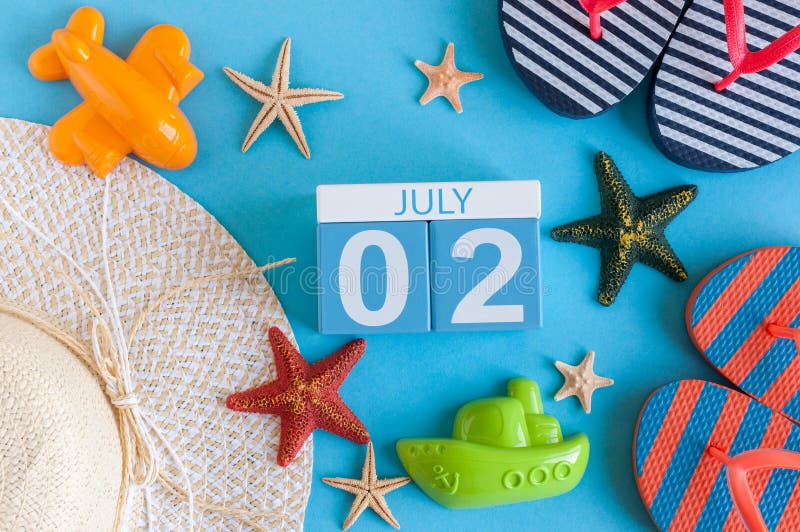 July 2nd. Image Of July 2 Calendar With Summer Beach Accessories And