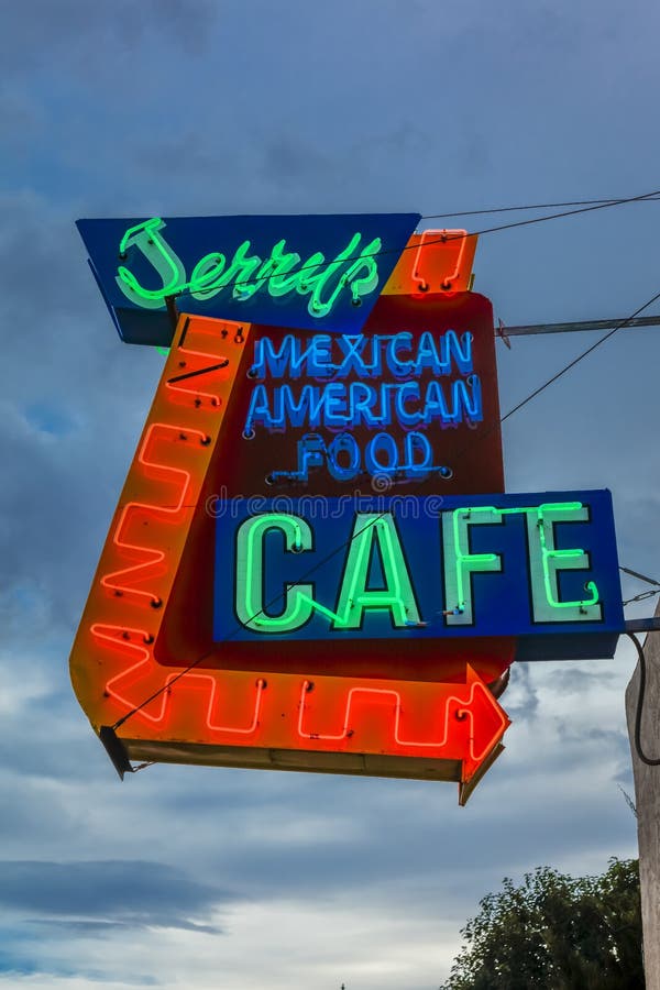 July 21, 2016 - Neon sign for 'Jerrys Cafe' - Mexican American Ca...