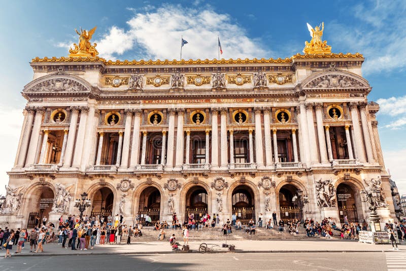 Facade of the Opera Garnier in the historic building of the Academy of music of Paris. Sights and