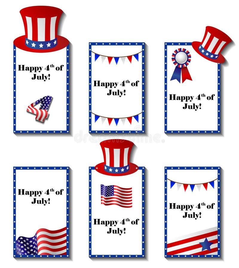 July 4 patriotic card set with hats and flags