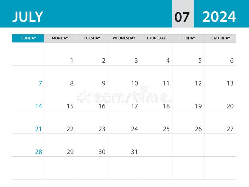 July 2024 Template Calendar 2024 Template Vector, Planner Monthly