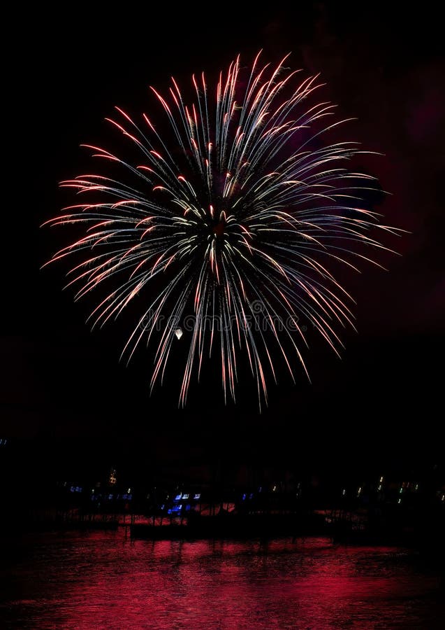 July 4th, 2024 Duck Creek Fireworks Display on Grand Lake, Oklahoma. Stock Photo Image of