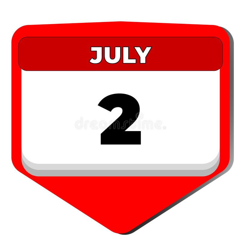 2 July Vector Icon Calendar Day. 2 Date of July. Second Day of July
