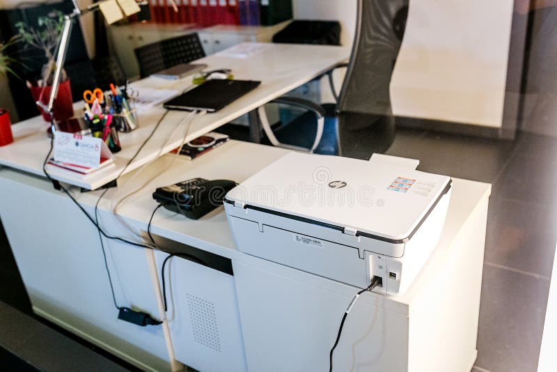 Office Table with HP Printer Editorial Photo Image of july, file