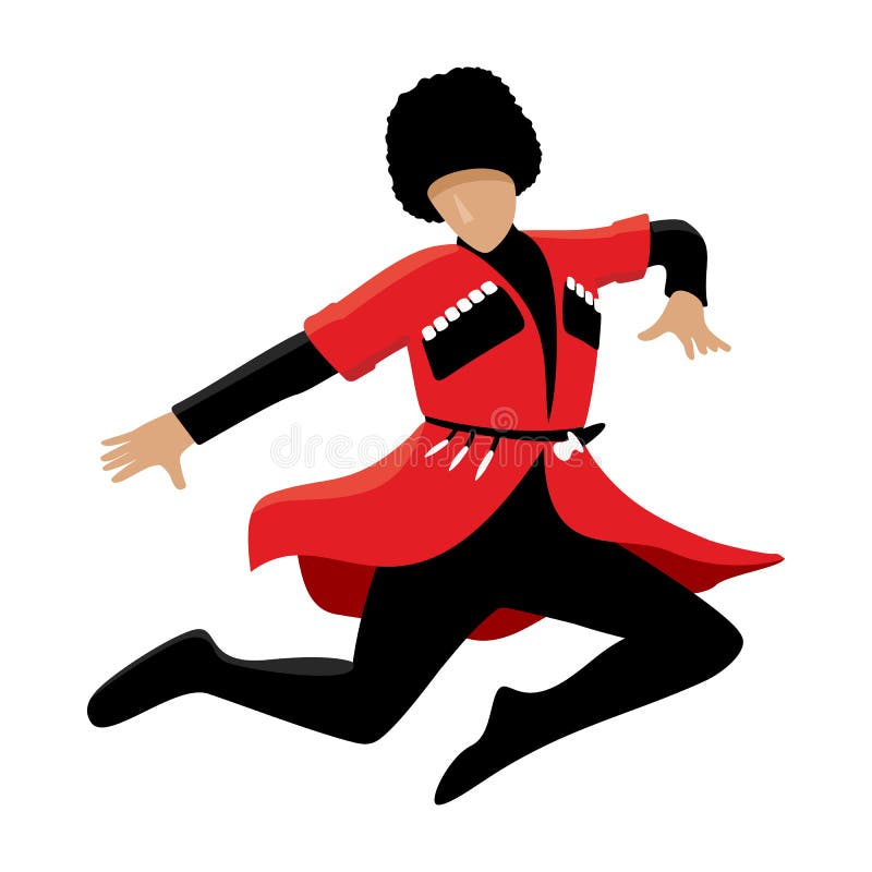 Jumping Caucasian lezginka dancer vector illustration isolated on white
