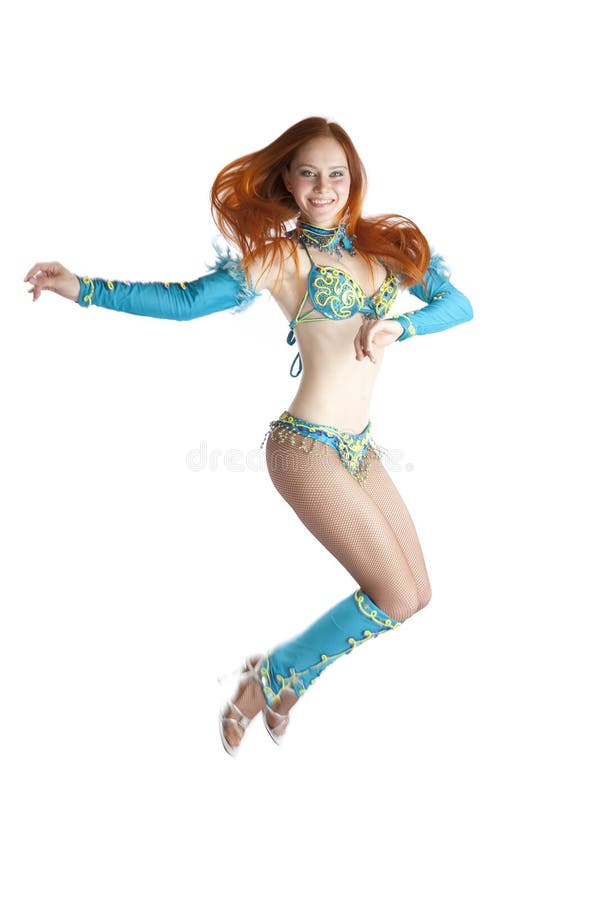 Jumping girl in carnival suit