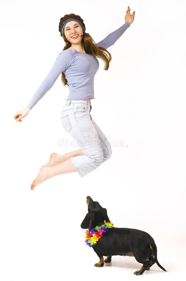 The jumping girl and dog