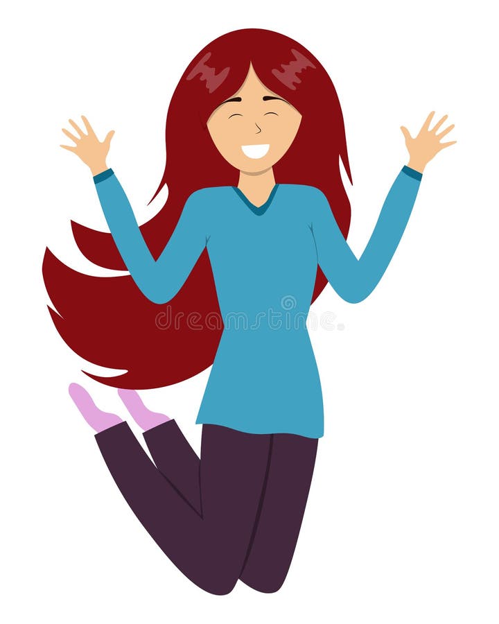 Jumping girl with hands up stock vector. Illustration of happiness ...