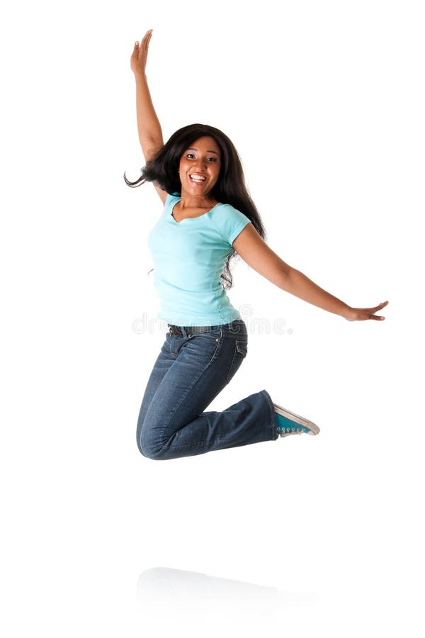 Jumping from happiness royalty free stock photo