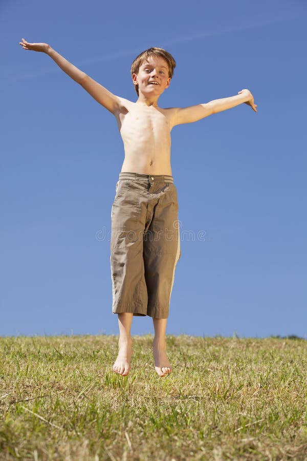 Jumping happy boy