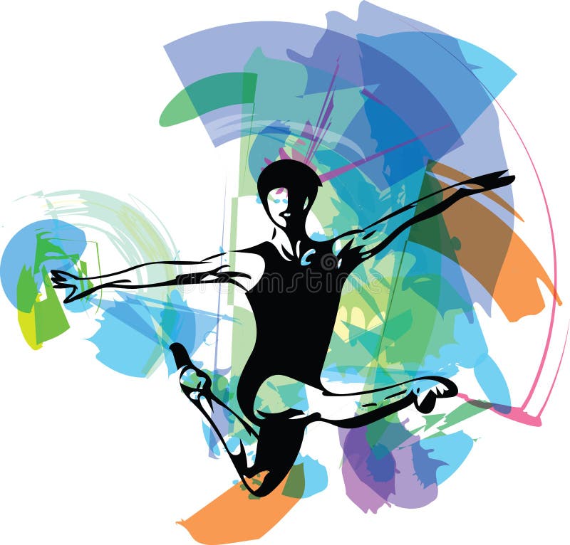 Jumping man, abstract lines drawing vector illustration