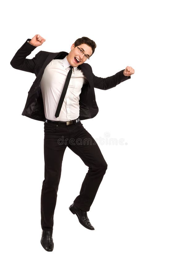 Jumping office worker. stock photos