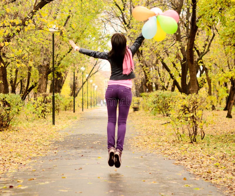 Jumping woman. Flotation, float.