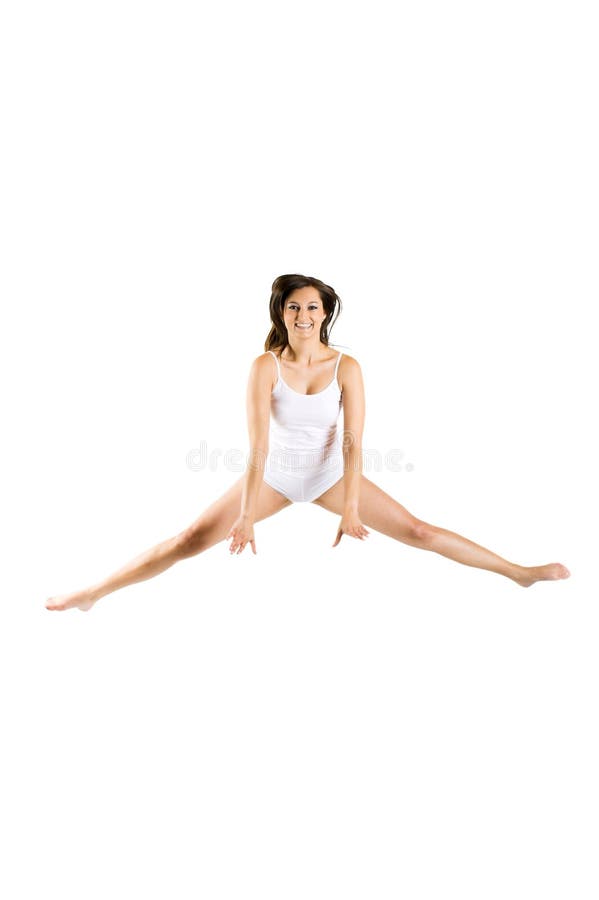 Jumping woman on white background