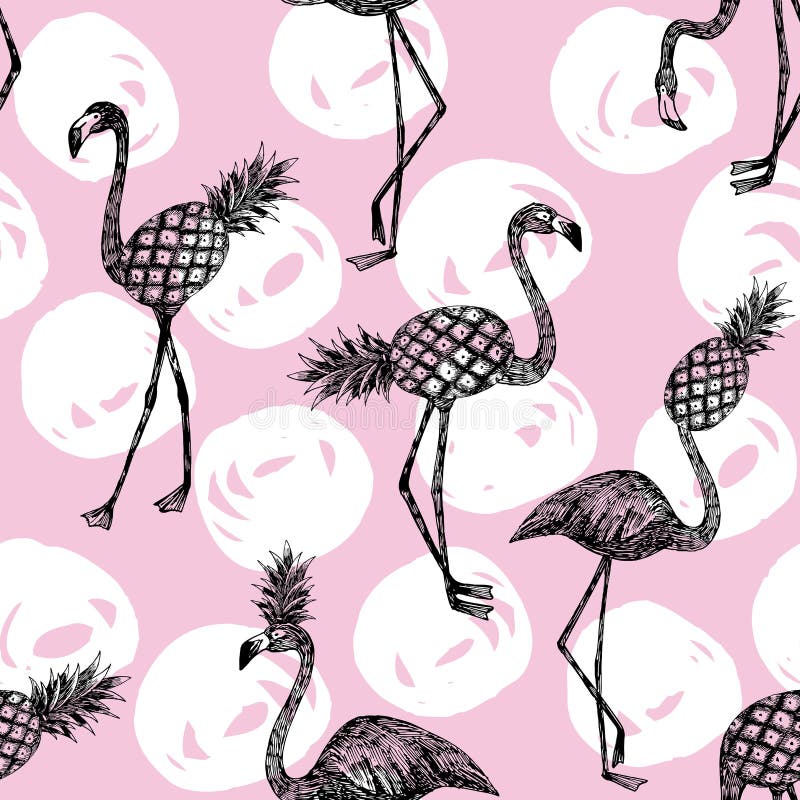 Jumătate flamingo și ananas alb-negru vector illustration