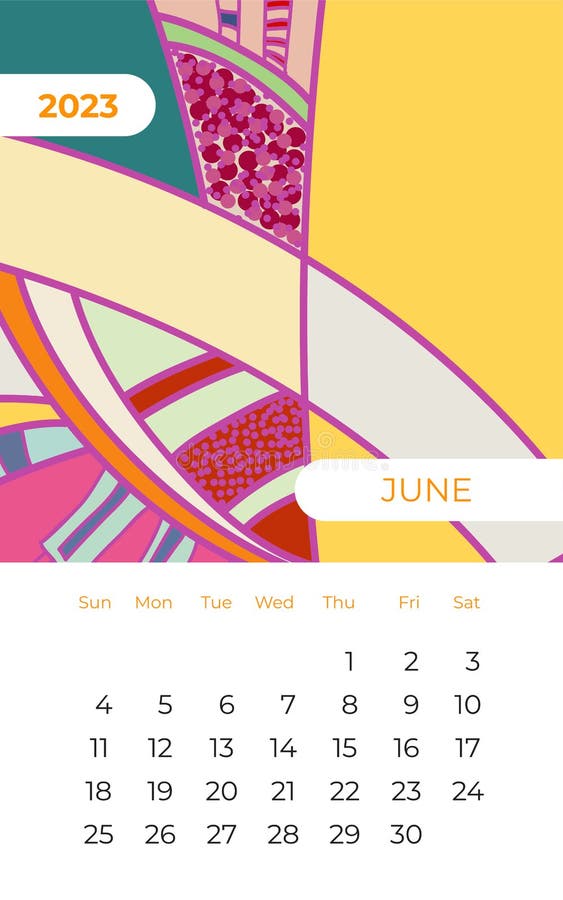2023 June Calendar Abstract Contemporary Art Vector. Desk Screen