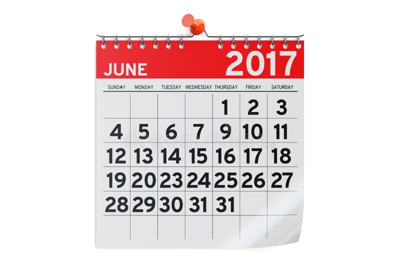june 2017 calendar 3d rendering stock illustration