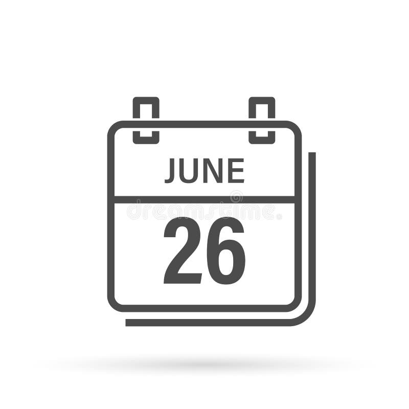 June 26 Calendar Icon With Shadow Day Month Flat Vector