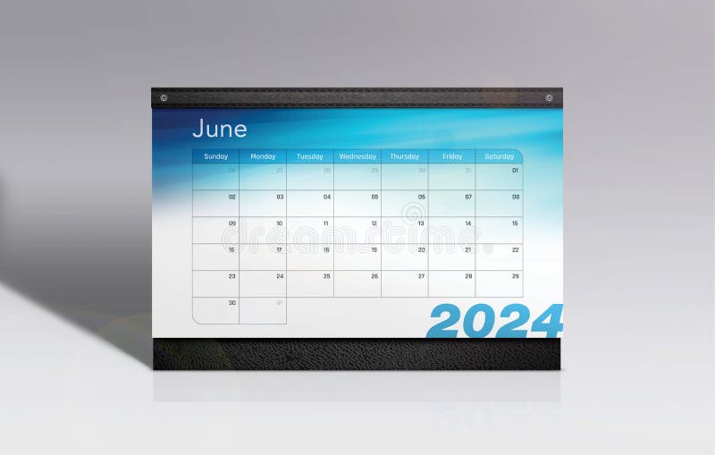 Object shot of Blue and Black Jun 2024 Calendar cutout on grey background with copyspace. Object shot of Blue and Black Jun 2024 Calendar cutout on grey background with copyspace.