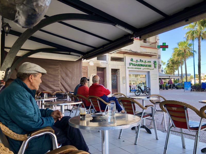 June 14, 2019 Casablanca, Morocco. A Moroccan man sit back and enjoy his coffee in the morning.