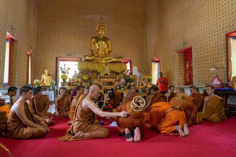 June 24 2018: Chonburi, Thailand: Buddhist monk ordination stock images June 24 2018: Chonburi, Thailand: Buddhist monk ordination stock images