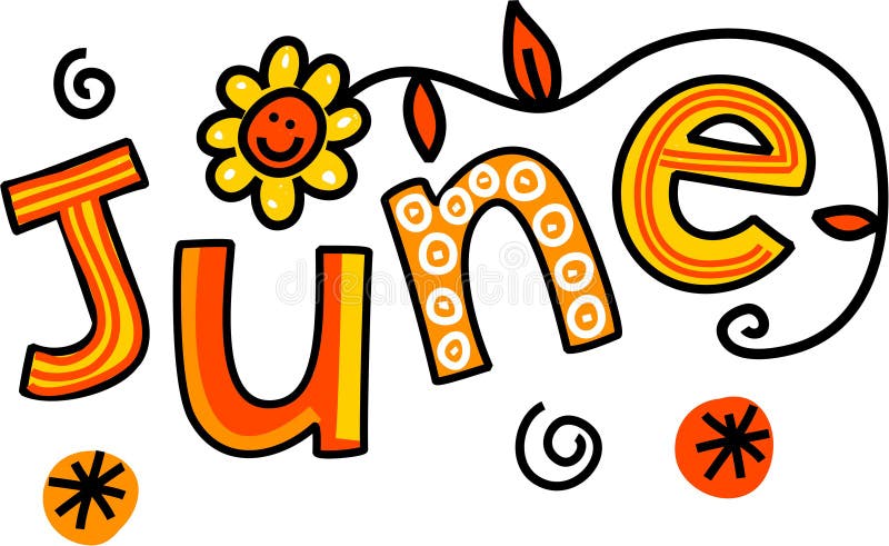 June Clip Art. Whimsical cartoon text doodle for the month of June royalty free illustration