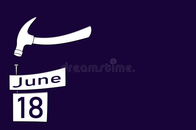 June 18. Date ,day, Month .calendar for the Month of June, on Blue