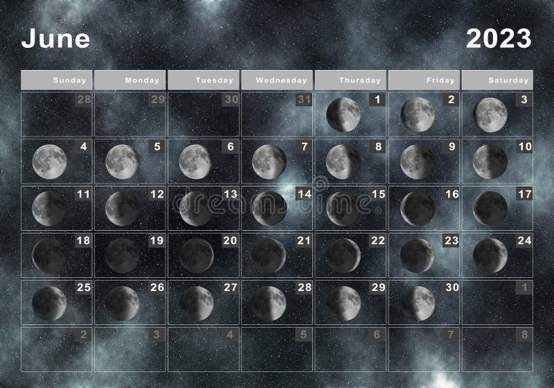 June 2023 Lunar Calendar, Moon Cycles Stock Illustration - Illustration ...