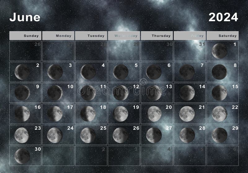 June 2024 Lunar Calendar, Moon Cycles Stock Image - Image of organizer