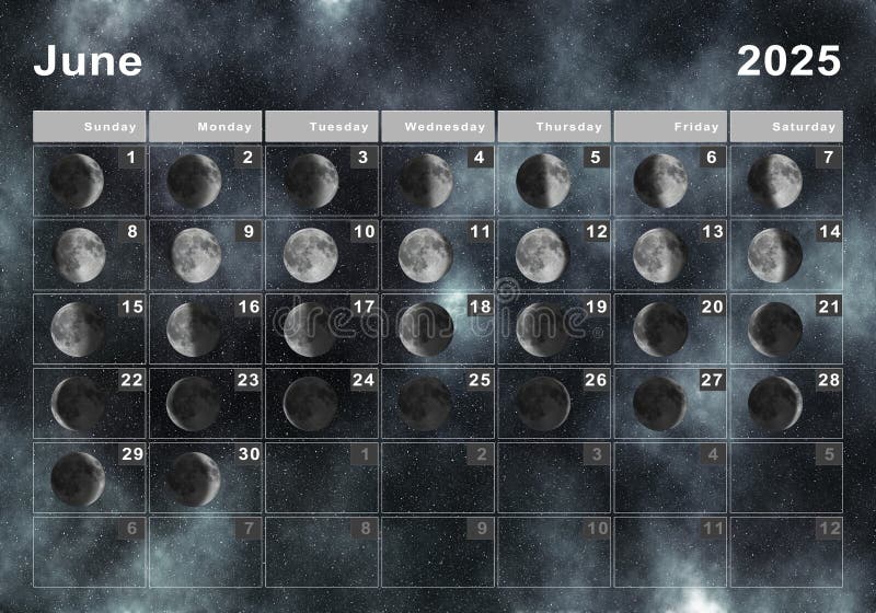 June 2025 Lunar Calendar, Moon Cycles Stock Illustration - Illustration ...