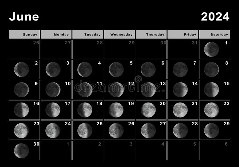 June 2024 Lunar Calendar, Moon Cycles Stock Illustration Illustration