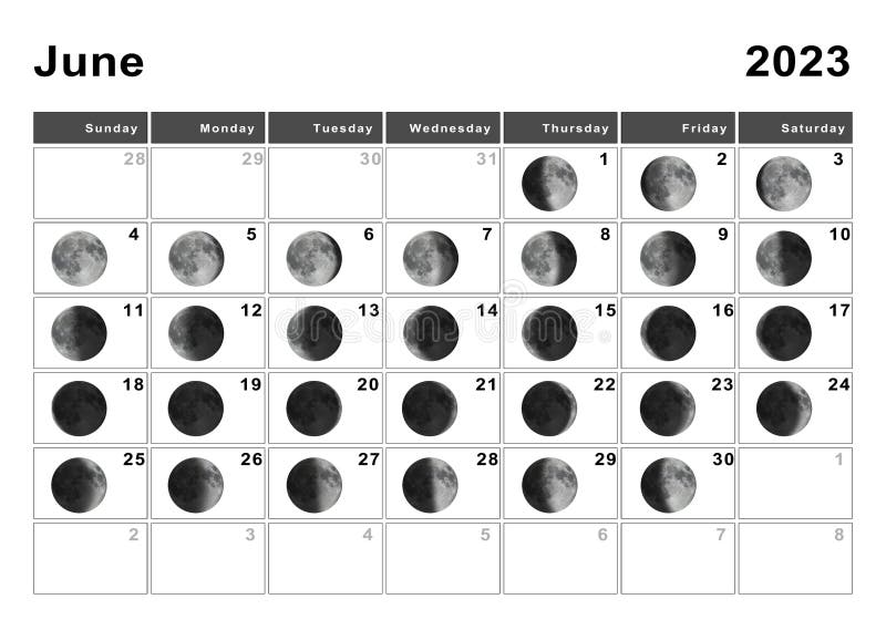 June 2023 Lunar Calendar, Moon Cycles Stock Image - Image of planner