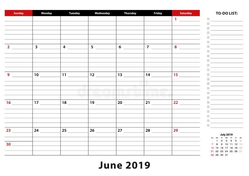June 2019 Monthly Desk Pad Calendar Week Starts From Sunday Size A3