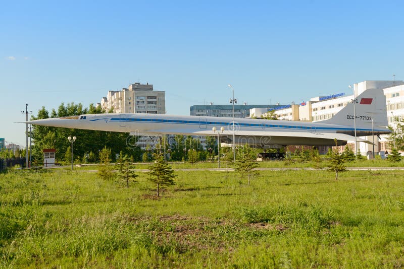 June 2, 2019: Monument to the passenger jet aircraft TU-144 stock photo June 2, 2019: Monument to the passenger jet aircraft TU-144 stock photo