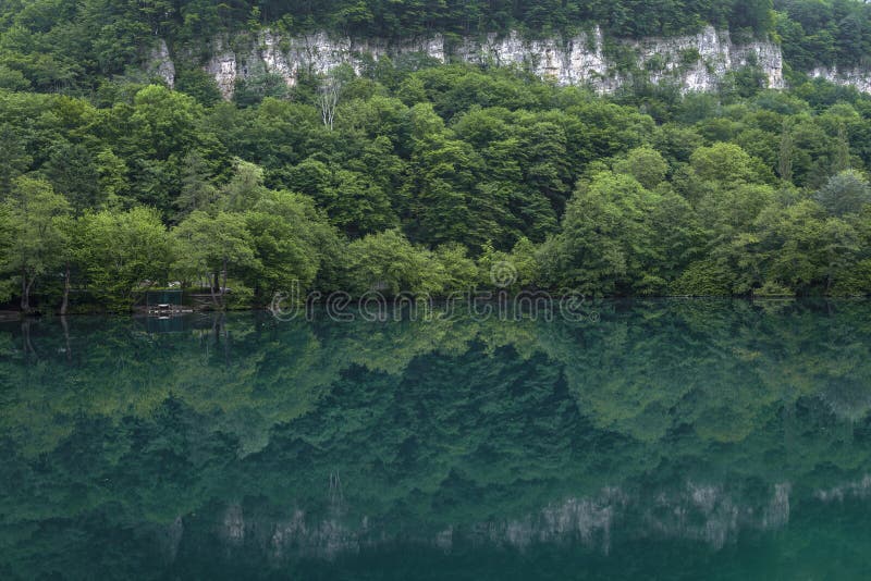 June morning on the Lower Blue Lake (Tserik-Kel, Cherek-Kel). Kabardino-Balkaria, Russia