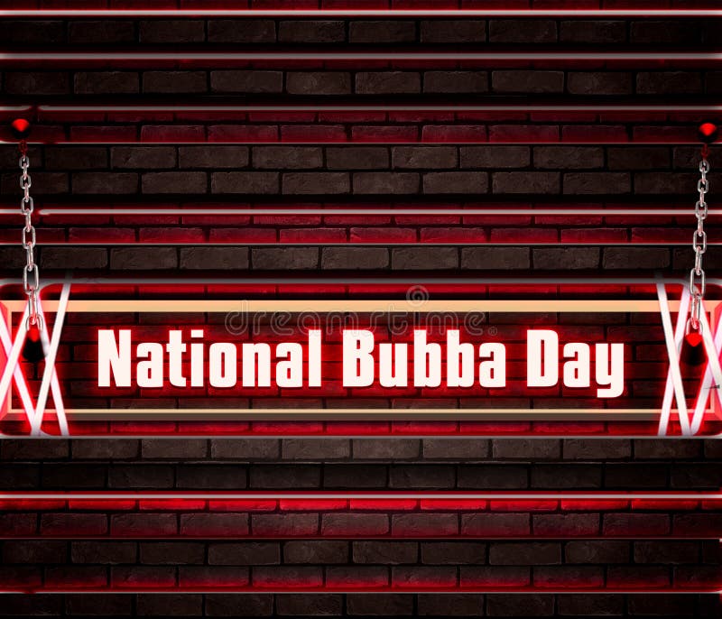 June, National Bubba Day, Neon Text Effect on Bricks Background Stock