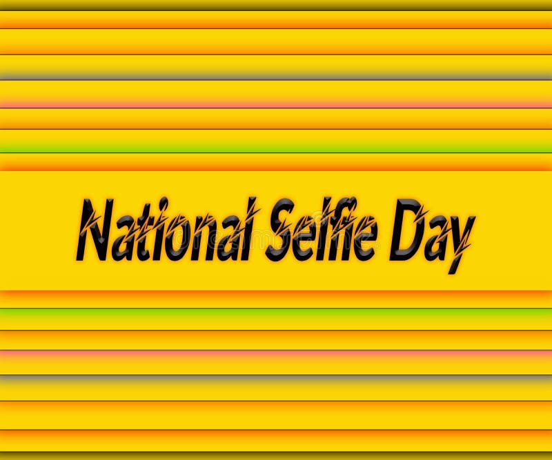 June, National Selfie Day, Black Text Effect on Yellow Background Stock