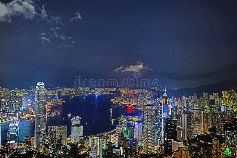 Night View of Hong Kong from the Victoria Peak in Hong Kong. 2 June