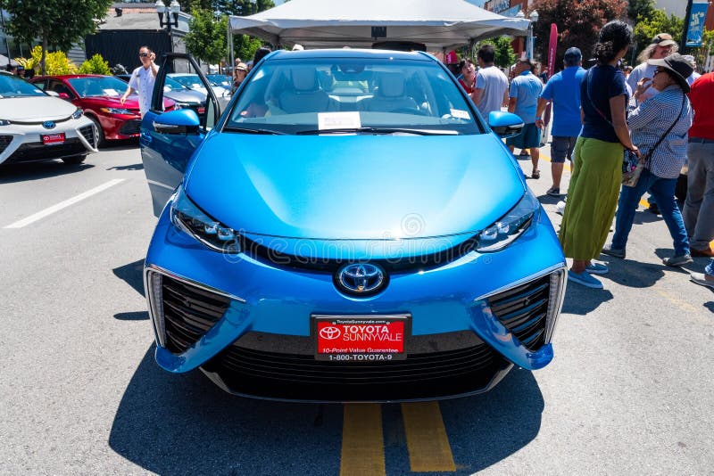 June 2, 2019 Sunnyvale / CA / USA - The Toyota Mirai fuelcell car a mid-size hydrogen fuel cell car manufactured by Toyota on stock image June 2, 2019 Sunnyvale / CA / USA - The Toyota Mirai fuelcell car a mid-size hydrogen fuel cell car manufactured by Toyota on stock image