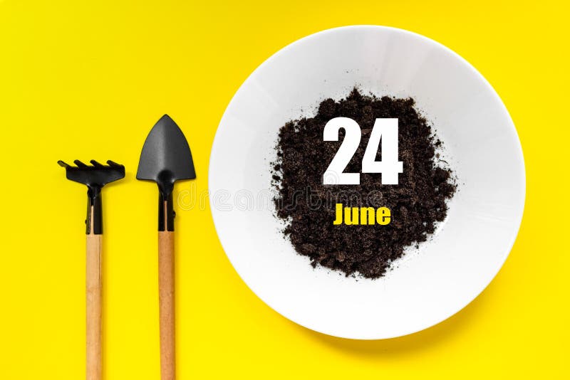 June 24th Day 24 Of Month Calendar Datewhite Plate Of Soil With A