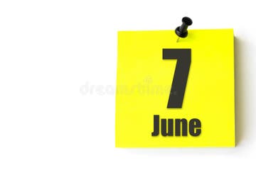 June 7th Day 7 Of Month Calendar Date Yellow Sheet Of The Calendar 