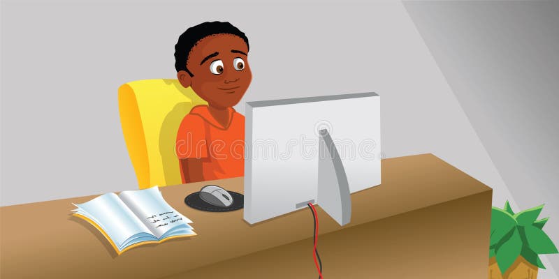Junge, der Computer studiert stock abbildung Junge, der Computer studiert stock abbildung