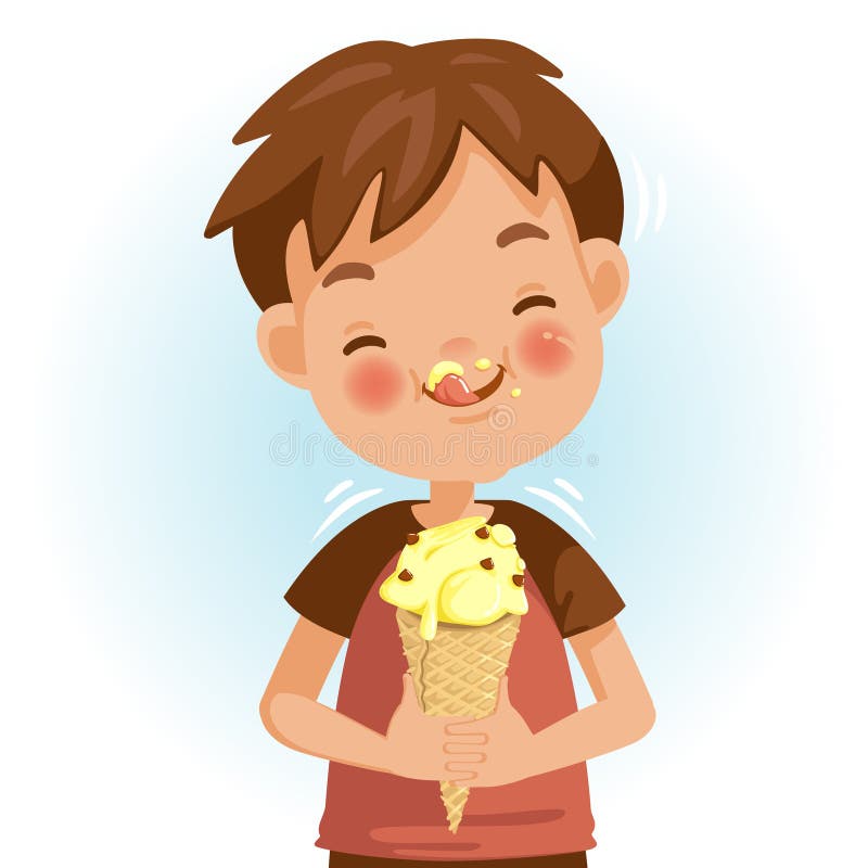 Junge, der Eiscreme isst