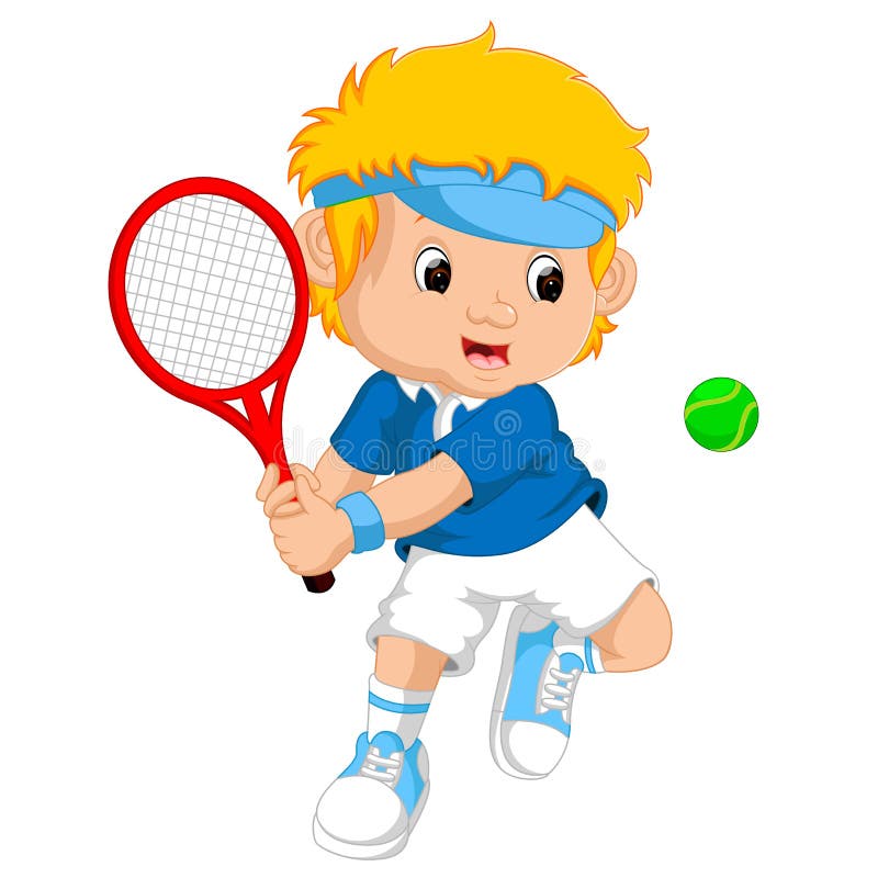 Junge, der Tennis mit einem Schläger spielt vektor abbildung Junge, der Tennis mit einem Schläger spielt vektor abbildung
