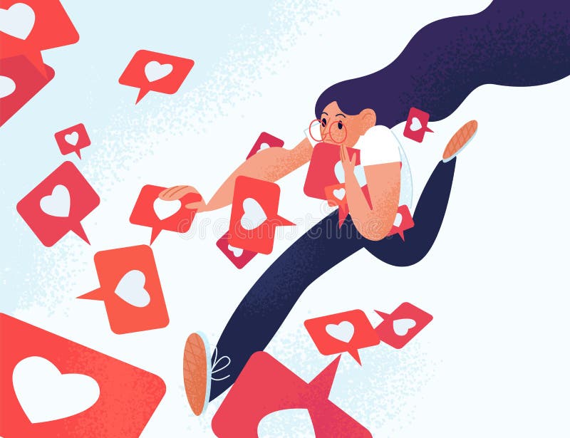 Junge Frau, die wie Mitteilungen läuft und ergreift Mädchen gewöhnt zum Social Media und zum on-line-Feedback Sucht zu stock abbildung Junge Frau, die wie Mitteilungen läuft und ergreift Mädchen gewöhnt zum Social Media und zum on-line-Feedback Sucht zu stock abbildung